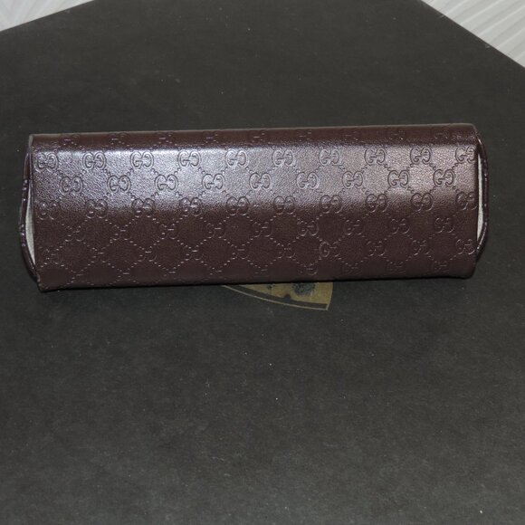 GUCCI Triangular Dark Brown Leather Embossed Logo Glasses Case w/Suede Lining main image 9